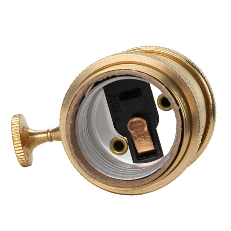 Superdream Brass Screw Thread DIY Light Socket Vintage Copper Edison Retro Pendant Lamp Holder for E26 E27 Light Bulbs, with Golden Key Switch Multi-Function Socket (1 Pack) - Image 4